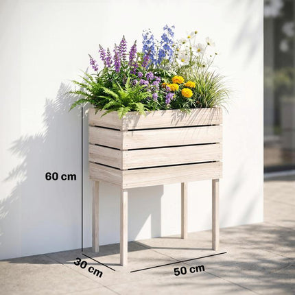 Raised Garden Bed with 4 Planters (50x30x60 cm), Natural Wood Finish