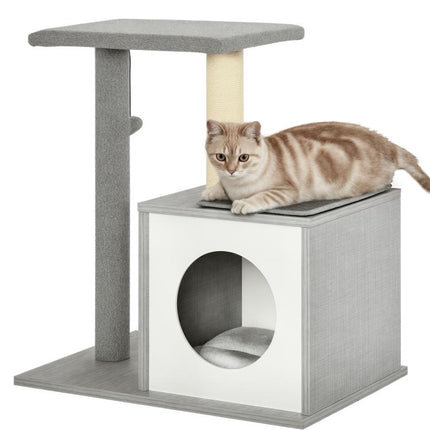 Multi-level Scratching Tree for Cats and Kittens with Bed and Sisal Rope Post, Grey, 59 x 39 x 62 cm