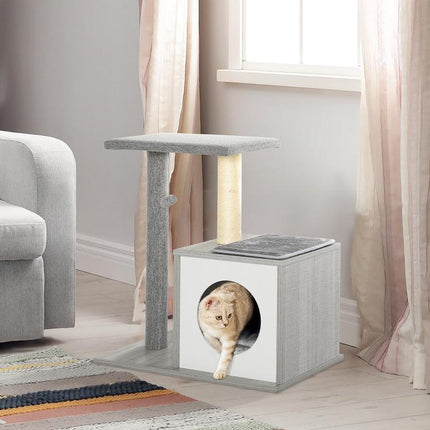 Multi-level Scratching Tree for Cats and Kittens with Bed and Sisal Rope Post, Grey, 59 x 39 x 62 cm