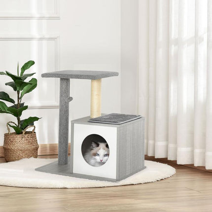 Multi-level Scratching Tree for Cats and Kittens with Bed and Sisal Rope Post, Grey, 59 x 39 x 62 cm