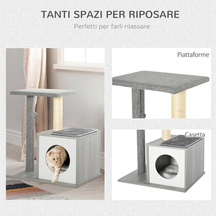 Multi-level Scratching Tree for Cats and Kittens with Bed and Sisal Rope Post, Grey, 59 x 39 x 62 cm