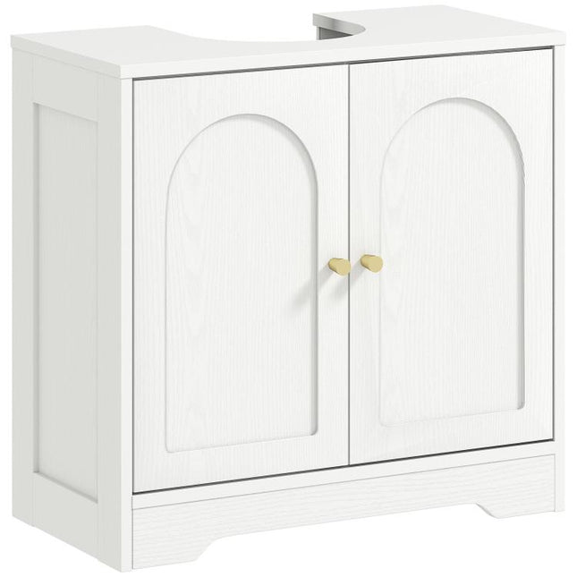 White Under-Sink Cabinet with 2 Doors, Arch Design, Adjustable Shelf, and Gold Handles (60x30x65 cm)