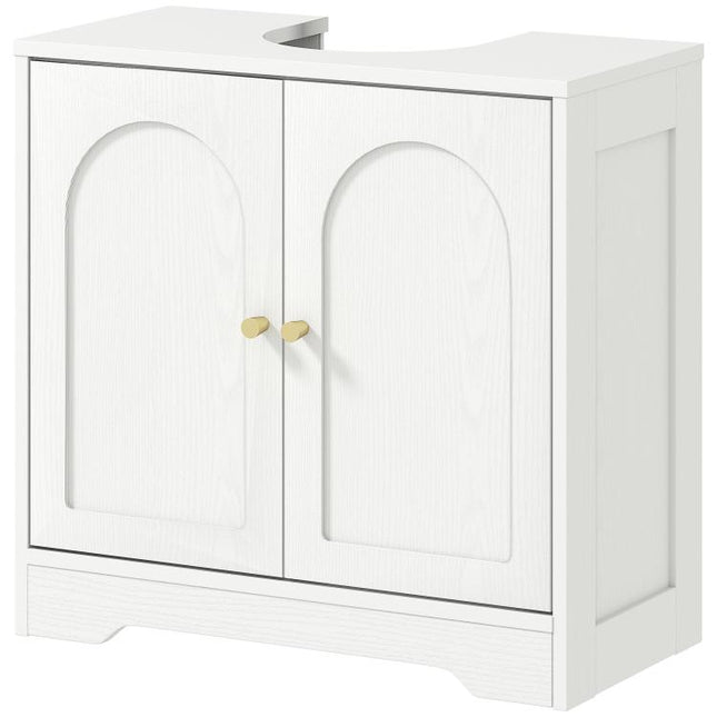 White Under-Sink Cabinet with 2 Doors, Arch Design, Adjustable Shelf, and Gold Handles (60x30x65 cm)