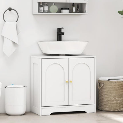 White Under-Sink Cabinet with 2 Doors, Arch Design, Adjustable Shelf, and Gold Handles (60x30x65 cm)