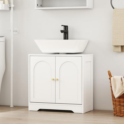 White Under-Sink Cabinet with 2 Doors, Arch Design, Adjustable Shelf, and Gold Handles (60x30x65 cm)