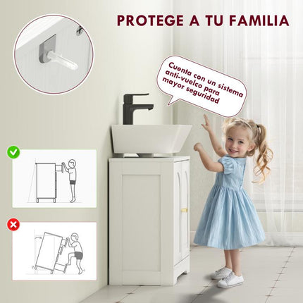 White Under-Sink Cabinet with 2 Doors, Arch Design, Adjustable Shelf, and Gold Handles (60x30x65 cm)