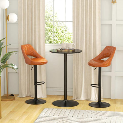 Mesa Alta de Bar Redonda Mesa de Cocina Moderna con Encimera Laminada y Marco de Acero para 2 Personas ?60x102 cm Negro