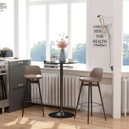 Mesa Alta de Bar Redonda Mesa de Cocina Moderna con Encimera Laminada y Marco de Acero para 2 Personas ?60x102 cm Negro