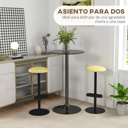 Mesa Alta de Bar Redonda Mesa de Cocina Moderna con Encimera Laminada y Marco de Acero para 2 Personas ?60x102 cm Negro