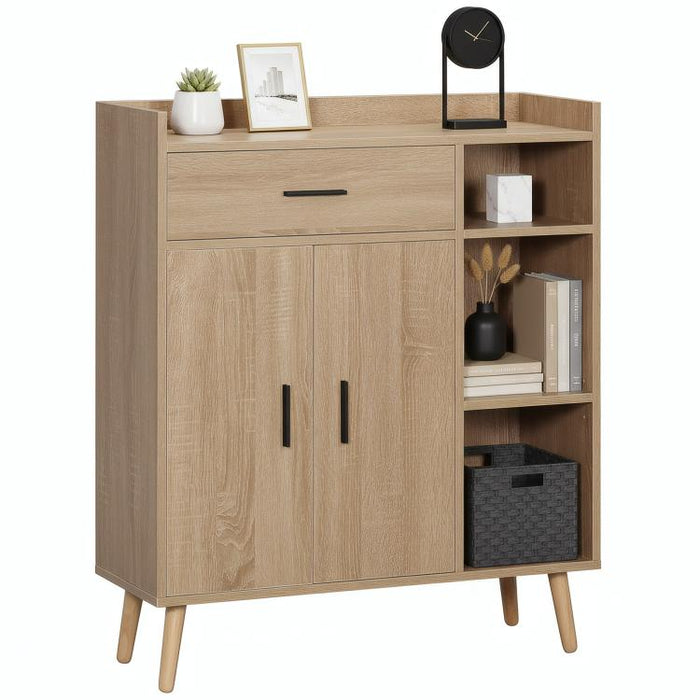 Modern Living Room Sideboard with 2 Doors, 1 Drawer, and 3 Open Shelves 80x30x96.5 cm Natural