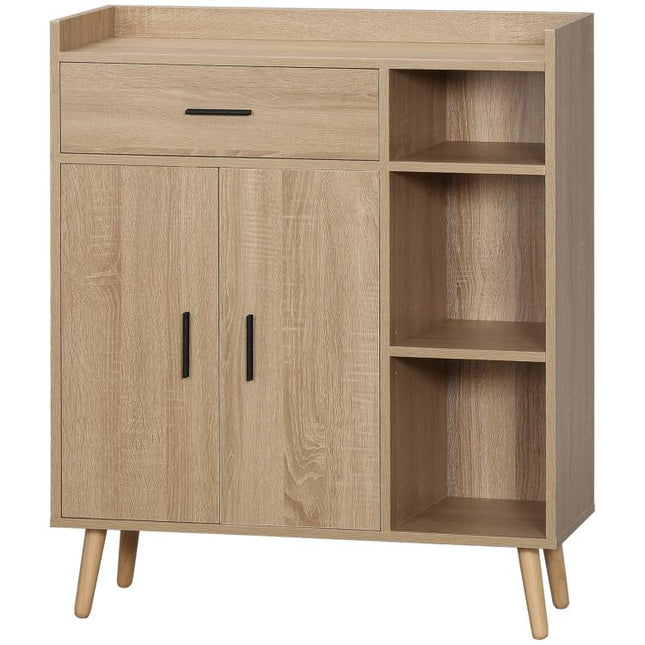 Modern Living Room Sideboard with 2 Doors, 1 Drawer, and 3 Open Shelves 80x30x96.5 cm Natural