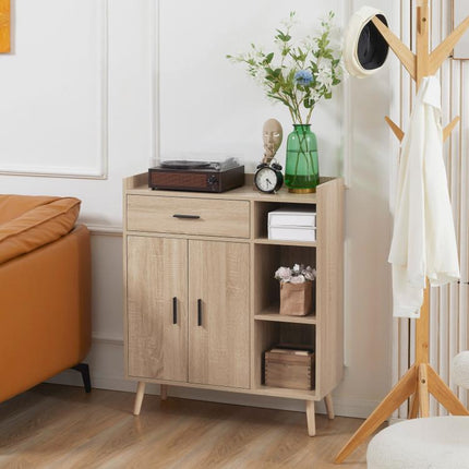 Modern Living Room Sideboard with 2 Doors, 1 Drawer, and 3 Open Shelves 80x30x96.5 cm Natural