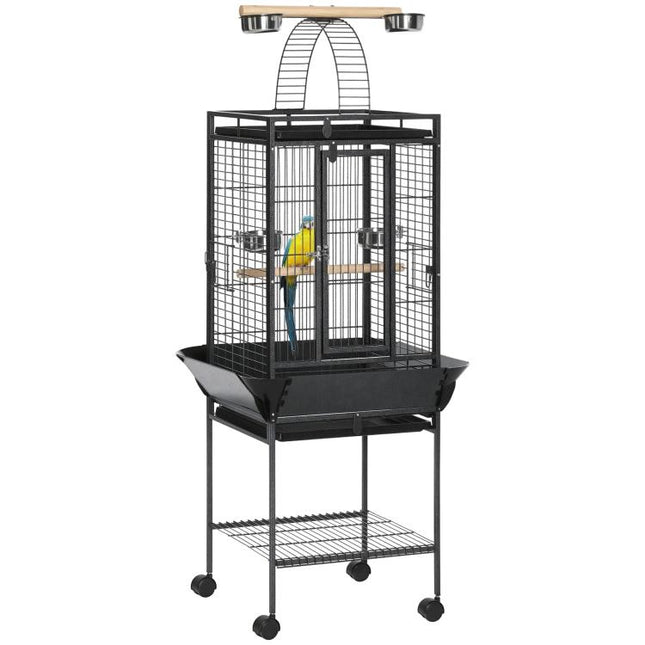 Bird/Parrot Cage with Wheels, Perches, Feeders, Shelf, Arched Bridge, and Removable Trays – Suitable for Cockatiels, Parakeets, and Conures (62.5 x 62.5 x 156 cm, Grey)
