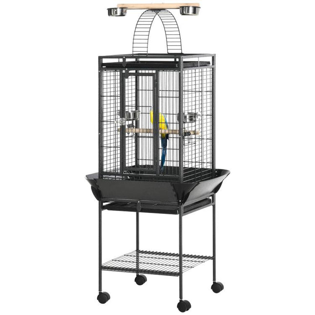 Bird/Parrot Cage with Wheels, Perches, Feeders, Shelf, Arched Bridge, and Removable Trays – Suitable for Cockatiels, Parakeets, and Conures (62.5 x 62.5 x 156 cm, Grey)