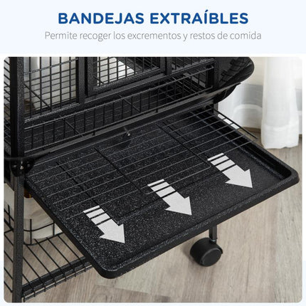Bird/Parrot Cage with Wheels, Perches, Feeders, Shelf, Arched Bridge, and Removable Trays – Suitable for Cockatiels, Parakeets, and Conures (62.5 x 62.5 x 156 cm, Grey)