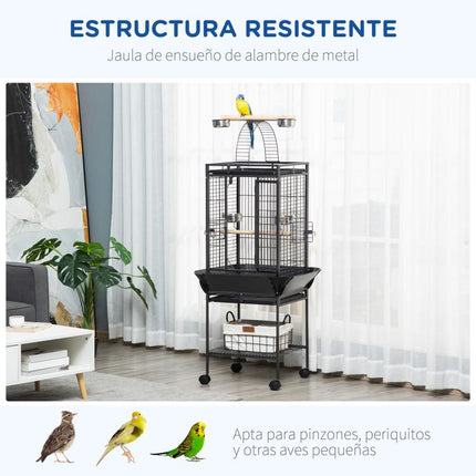 Bird/Parrot Cage with Wheels, Perches, Feeders, Shelf, Arched Bridge, and Removable Trays – Suitable for Cockatiels, Parakeets, and Conures (62.5 x 62.5 x 156 cm, Grey)