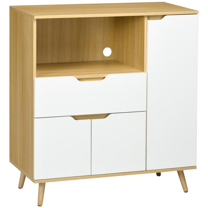 Kitchen storage unit for microwave, 1 drawer, 2 cupboards with one shelf, 90 x 40 x 98.5 cm, wood and white