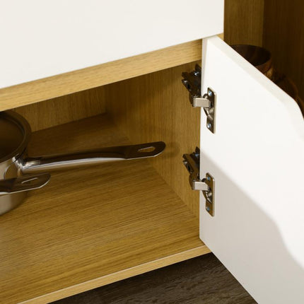 Kitchen storage unit for microwave, 1 drawer, 2 cupboards with one shelf, 90 x 40 x 98.5 cm, wood and white
