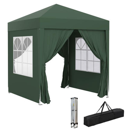 2x2m Folding Gazebo with 4 Removable Sidewalls and Carry Bag, Metal and Polyester, Green
