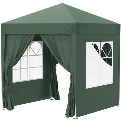 2x2m Folding Gazebo with 4 Removable Sidewalls and Carry Bag, Metal and Polyester, Green