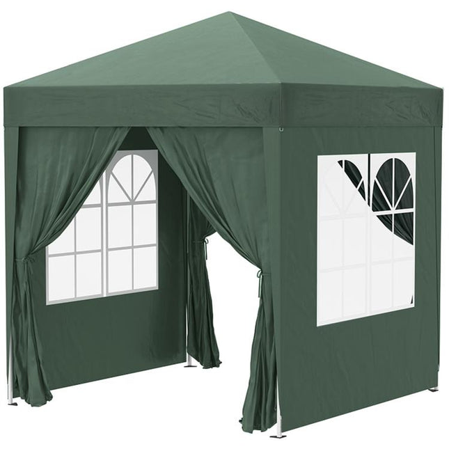 2x2m Folding Gazebo with 4 Removable Sidewalls and Carry Bag, Metal and Polyester, Green