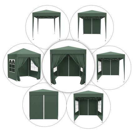 2x2m Folding Gazebo with 4 Removable Sidewalls and Carry Bag, Metal and Polyester, Green