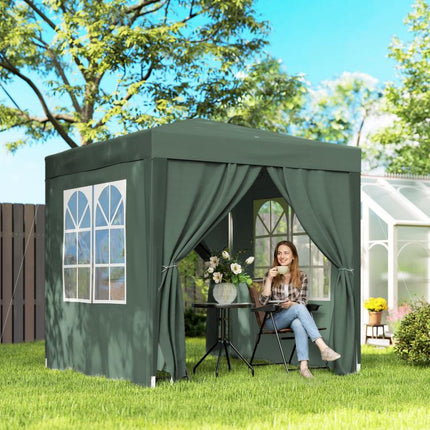 2x2m Folding Gazebo with 4 Removable Sidewalls and Carry Bag, Metal and Polyester, Green
