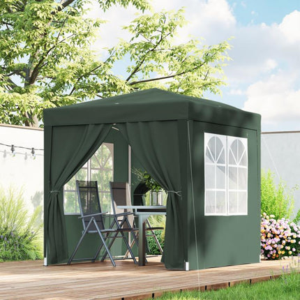 2x2m Folding Gazebo with 4 Removable Sidewalls and Carry Bag, Metal and Polyester, Green