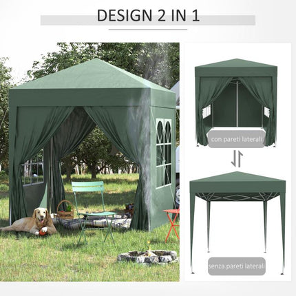 2x2m Folding Gazebo with 4 Removable Sidewalls and Carry Bag, Metal and Polyester, Green