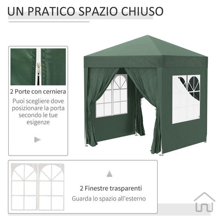 2x2m Folding Gazebo with 4 Removable Sidewalls and Carry Bag, Metal and Polyester, Green