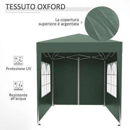 2x2m Folding Gazebo with 4 Removable Sidewalls and Carry Bag, Metal and Polyester, Green