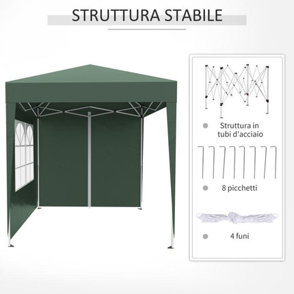 2x2m Folding Gazebo with 4 Removable Sidewalls and Carry Bag, Metal and Polyester, Green