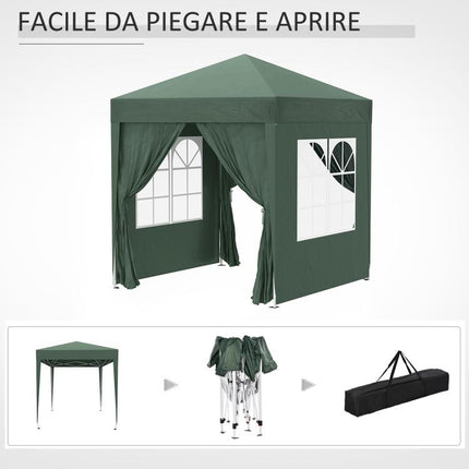 2x2m Folding Gazebo with 4 Removable Sidewalls and Carry Bag, Metal and Polyester, Green