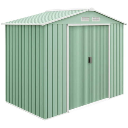 Sheet Steel Garden Shed with Sliding Doors, 213x130x185cm, Light Green