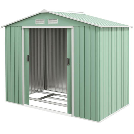 Sheet Steel Garden Shed with Sliding Doors, 213x130x185cm, Light Green