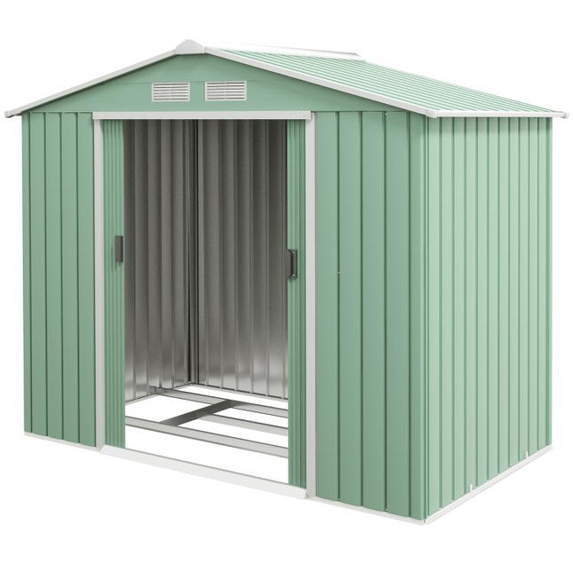 Sheet Steel Garden Shed with Sliding Doors, 213x130x185cm, Light Green