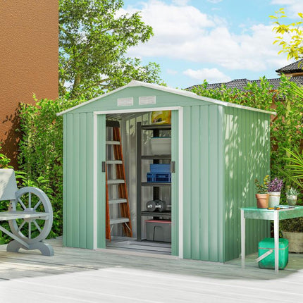 Sheet Steel Garden Shed with Sliding Doors, 213x130x185cm, Light Green