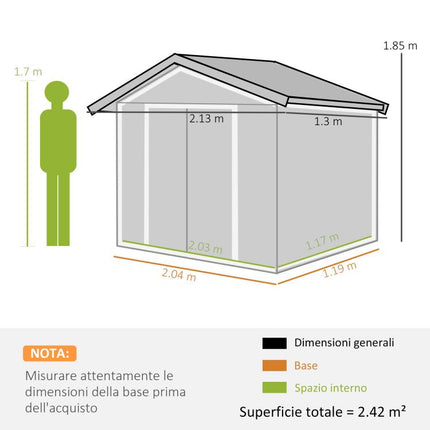 Sheet Steel Garden Shed with Sliding Doors, 213x130x185cm, Light Green