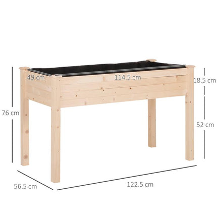 Raised Garden Bed / Elevated Urban Planter Table with Fabric Liner, 122.5 x 56.5 x 76 cm, Wood