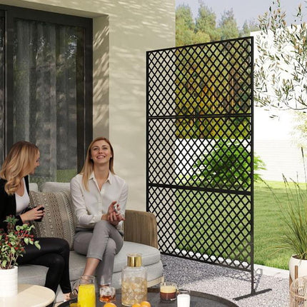 Outdoor Room Divider, Metal Privacy Screen for Patio, Porch, Garden, Freestanding Trellis, Steel, Black