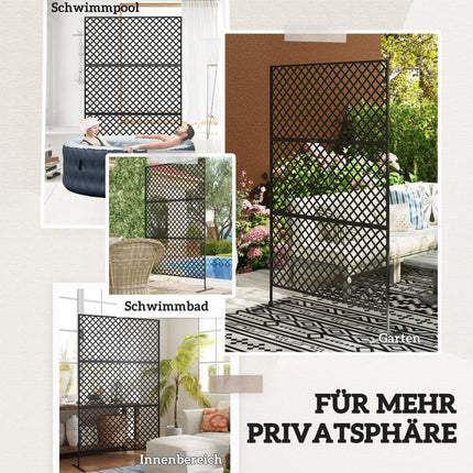 Outdoor Room Divider, Metal Privacy Screen for Patio, Porch, Garden, Freestanding Trellis, Steel, Black