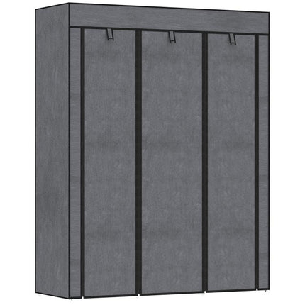 Fabric wardrobe, storage solution, 8 shelves, 2 clothes rails, dark grey