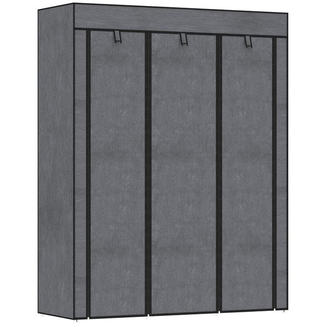 Fabric wardrobe, storage solution, 8 shelves, 2 clothes rails, dark grey