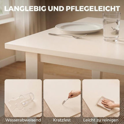 Esstisch für 8 Personen, Moderner Küchentisch mit Massivholzbeinen, 180 cm, Creme