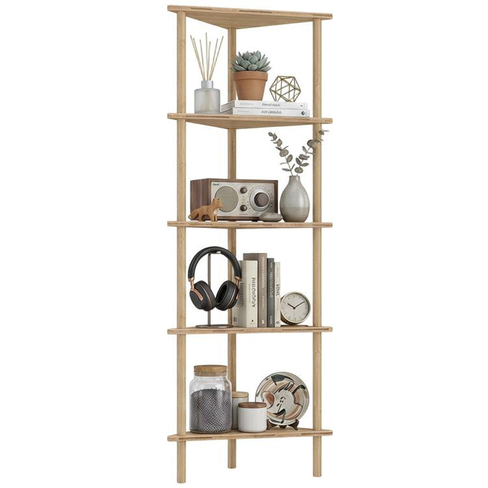5-Tier Bamboo Corner Shelf, 41.5x21.5x114 cm, Wood