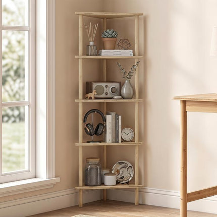 5-Tier Bamboo Corner Shelf, 41.5x21.5x114 cm, Wood