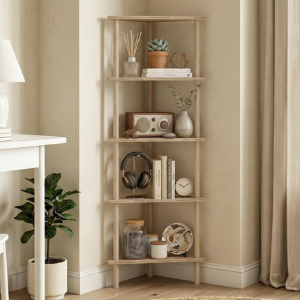 5-Tier Bamboo Corner Shelf, 41.5x21.5x114 cm, Wood