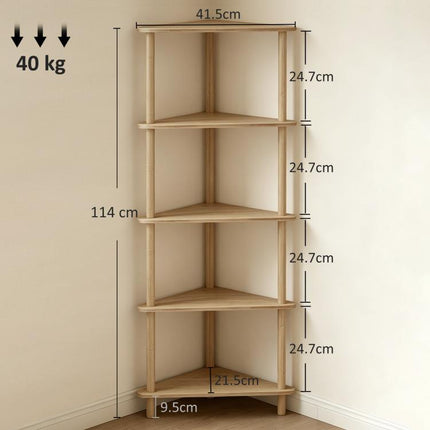 5-Tier Bamboo Corner Shelf, 41.5x21.5x114 cm, Wood
