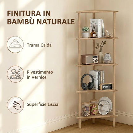 5-Tier Bamboo Corner Shelf, 41.5x21.5x114 cm, Wood
