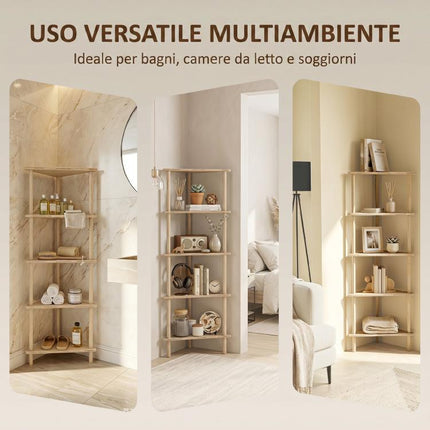 5-Tier Bamboo Corner Shelf, 41.5x21.5x114 cm, Wood